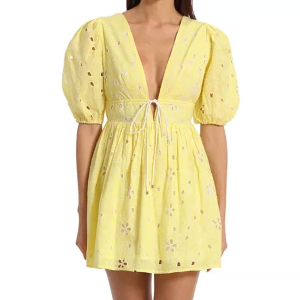 Avec Les Filles Women's Eyelet Puff-Sleeve Mini Dress